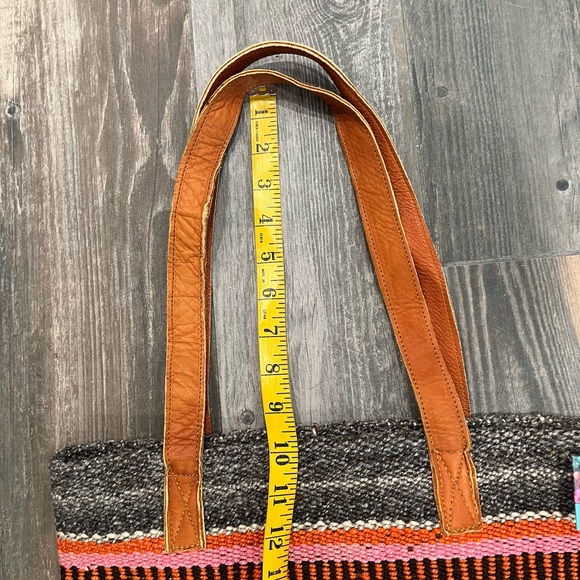 Jenny Krauss Wool Leather Shoulder Tote Bag Pink Orange Brown New W/ Tags Boho - Picture 10 of 11